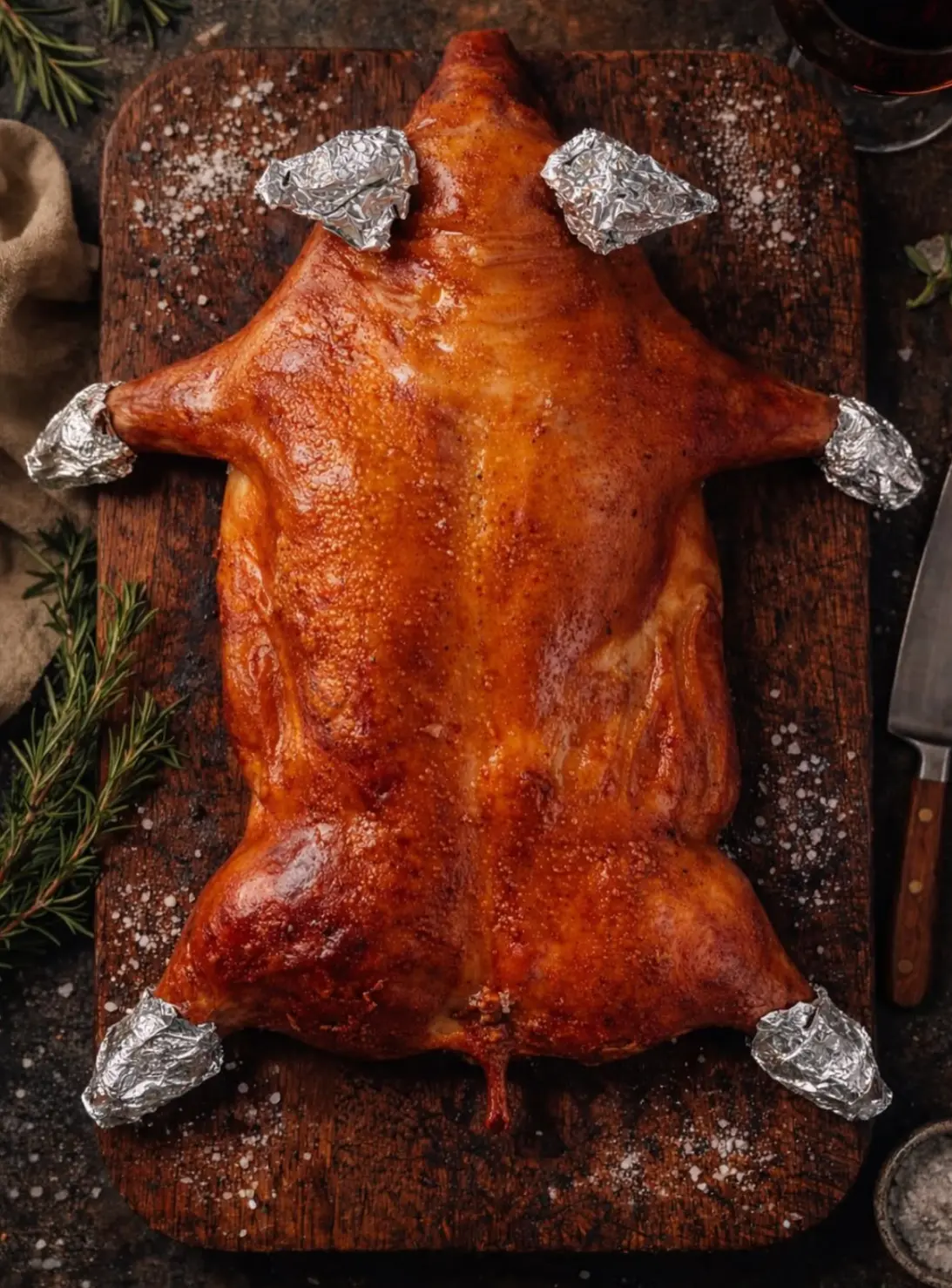 Post de ASAO Catering: asado dorado sobre tabla de madera