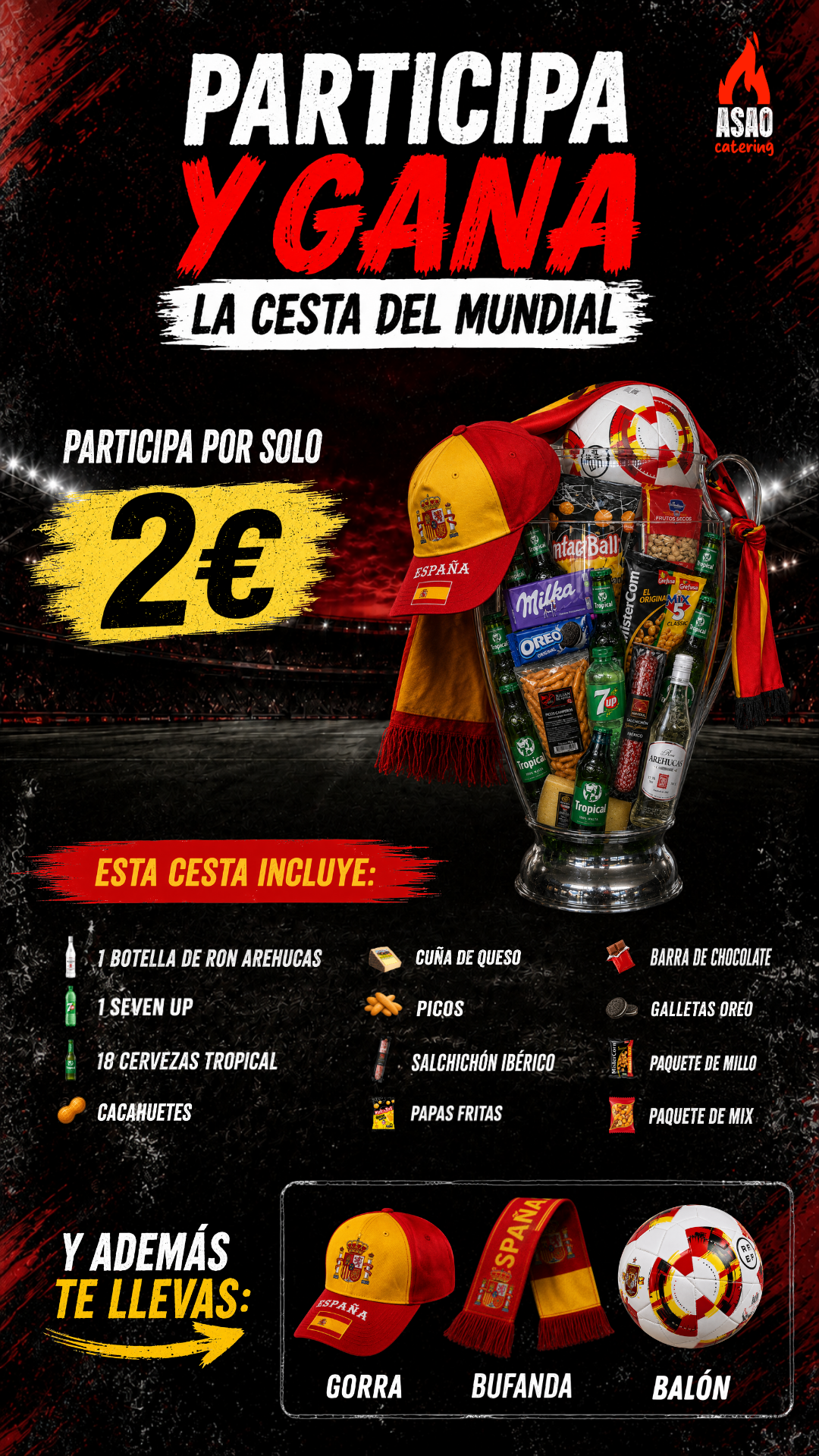 Cartel promocional: Participa y gana la cesta del Mundial