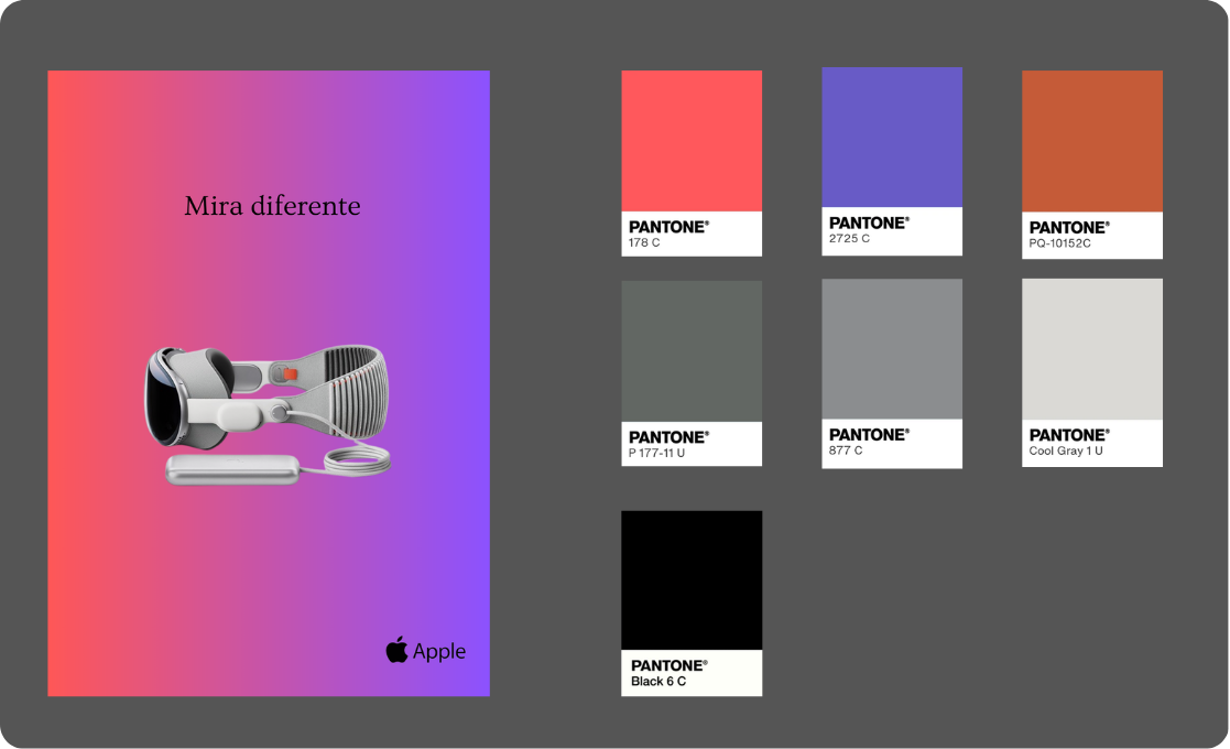 Visual principal de campaña «Mira diferente» y sistema de color Pantone
